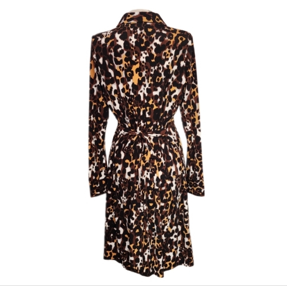 Dennis Basso Dress Leapard Print Faux Wrap Stretchy Long Sleeve V-Neck G… - Picture 10 of 12